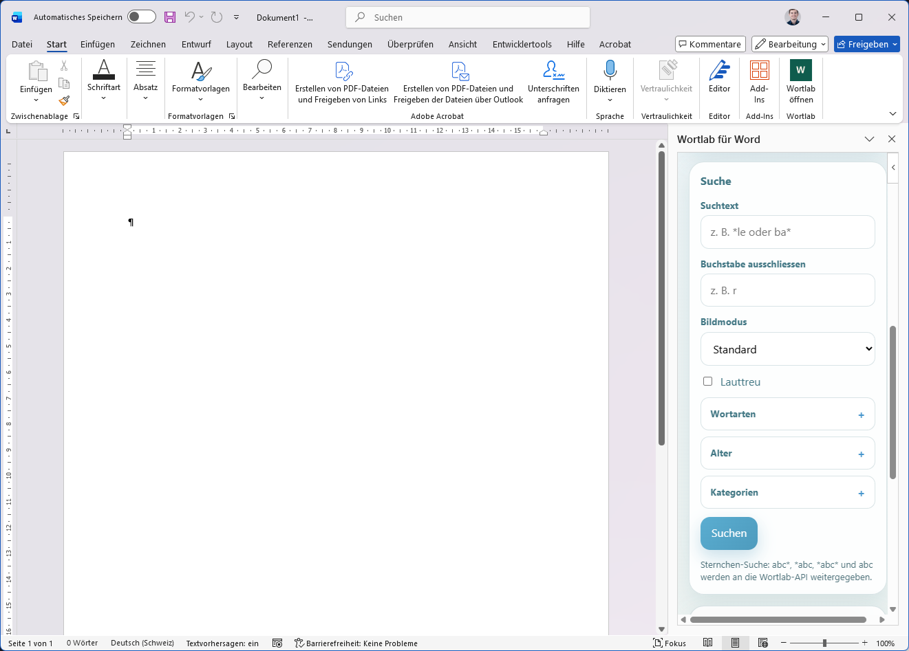 Screenshot Wortlab Add-in